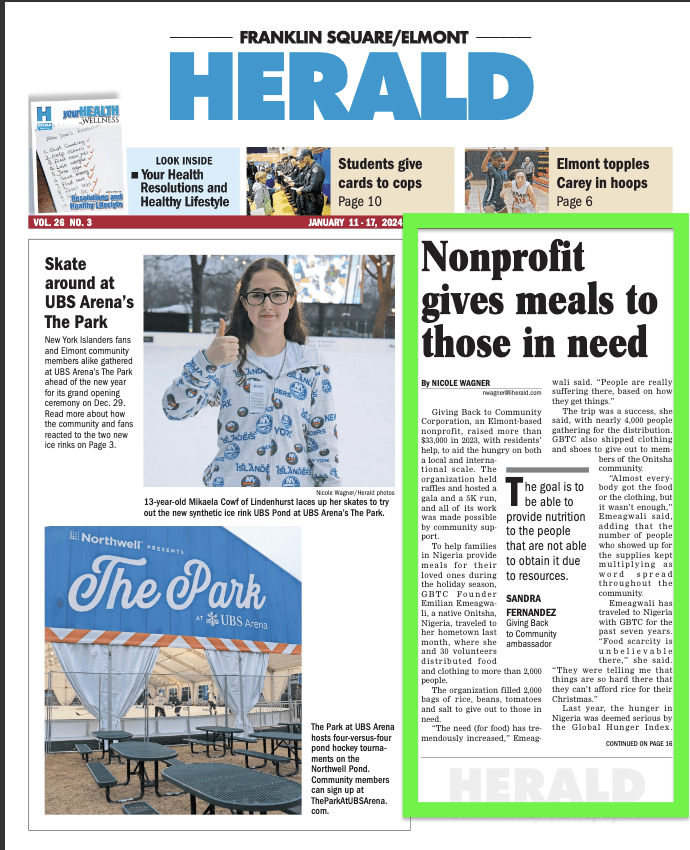 HERALD PUBLICATION: NONPROFIT GIVES MEALS TO THOSE IN NEED